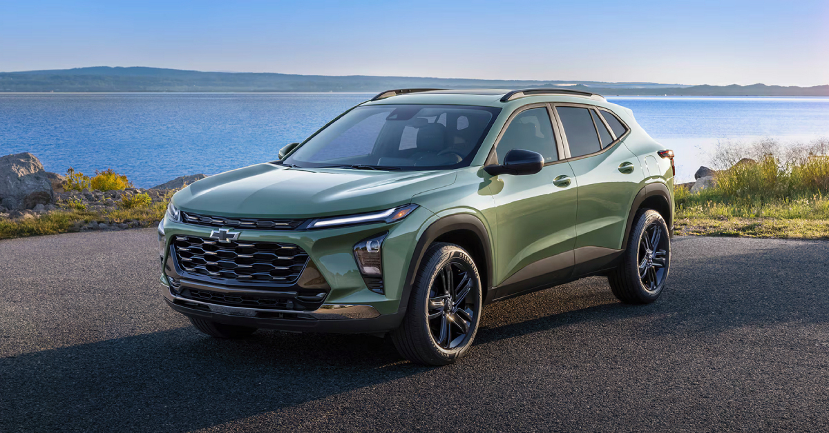 2025 Chevy Trax parked outside with a scenic background